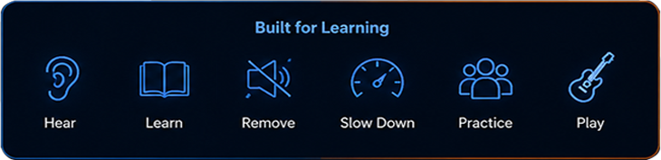 Built for learning: hear, learn, remove, slow down, practice and play.